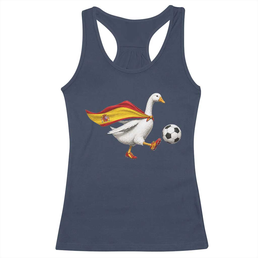 Spain Soccer Goose Racerback Tank Top Spanish Flag Patriotic Football Fan Graphic TS10 Navy Print Your Wear