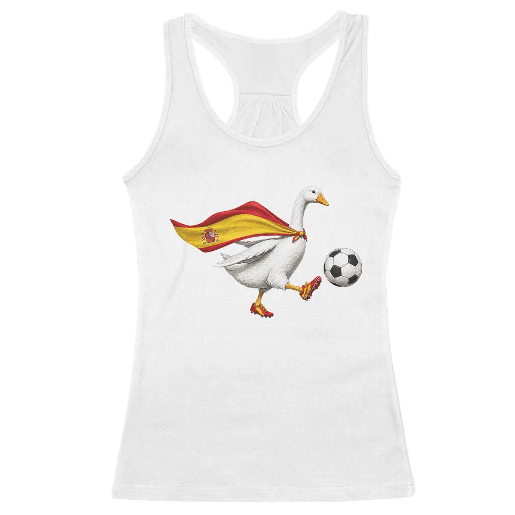 Spain Soccer Goose Racerback Tank Top Spanish Flag Patriotic Football Fan Graphic TS10 White Print Your Wear