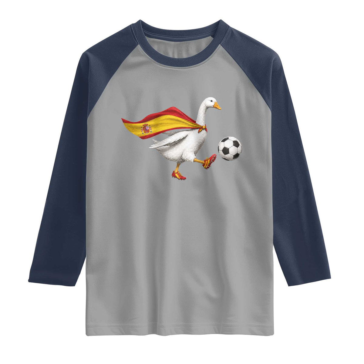 Spain Soccer Goose Raglan Shirt Spanish Flag Patriotic Football Fan Graphic TS10 Sport Gray Navy Print Your Wear
