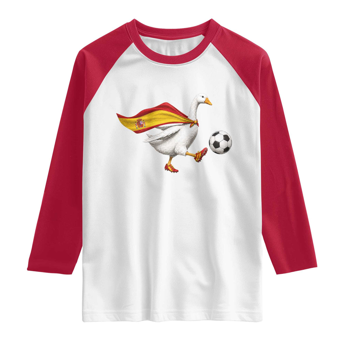 Spain Soccer Goose Raglan Shirt Spanish Flag Patriotic Football Fan Graphic TS10 White Red Print Your Wear