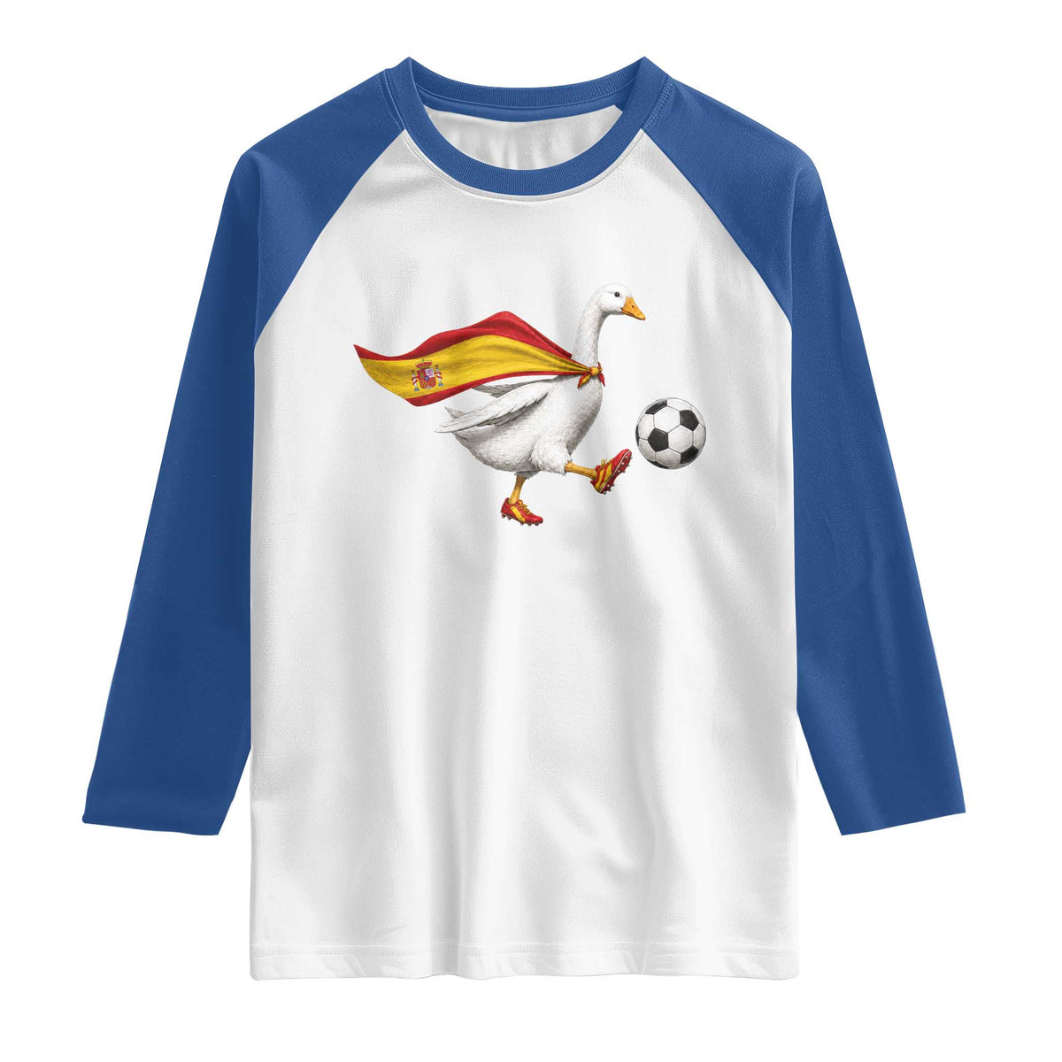 Spain Soccer Goose Raglan Shirt Spanish Flag Patriotic Football Fan Graphic TS10 White Royal Print Your Wear