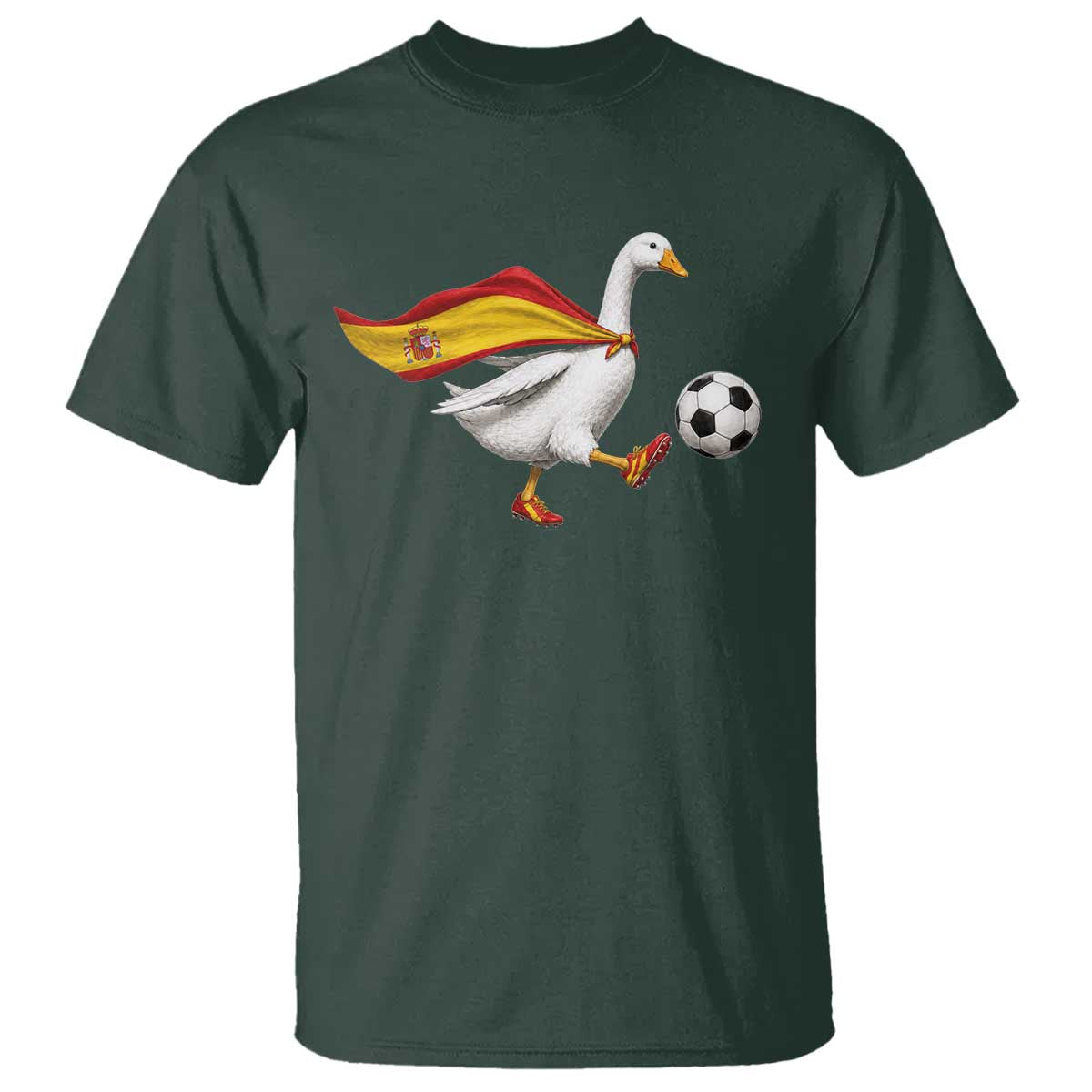 Spain Soccer Goose T Shirt Spanish Flag Patriotic Football Fan Graphic TS10 Dark Forest Green Print Your Wear