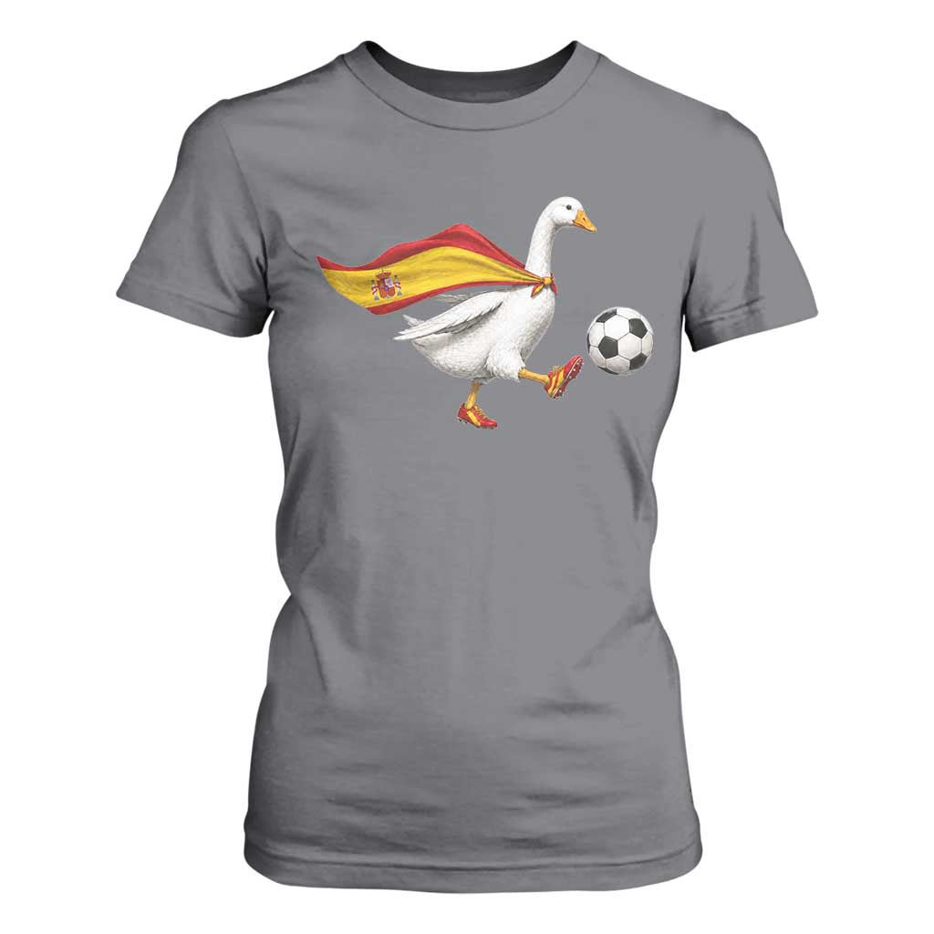 Spain Soccer Goose T Shirt For Women Spanish Flag Patriotic Football Fan Graphic TS10 Charcoal Print Your Wear