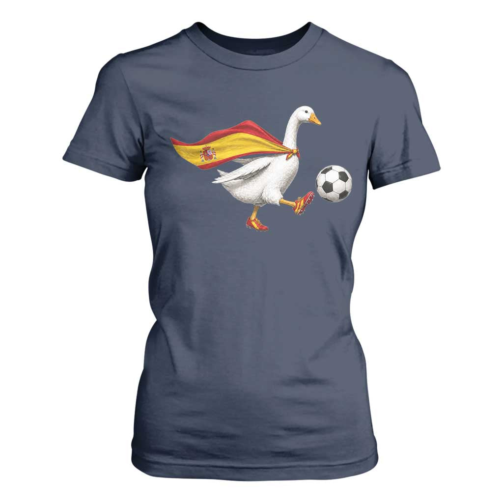 Spain Soccer Goose T Shirt For Women Spanish Flag Patriotic Football Fan Graphic TS10 Navy Print Your Wear