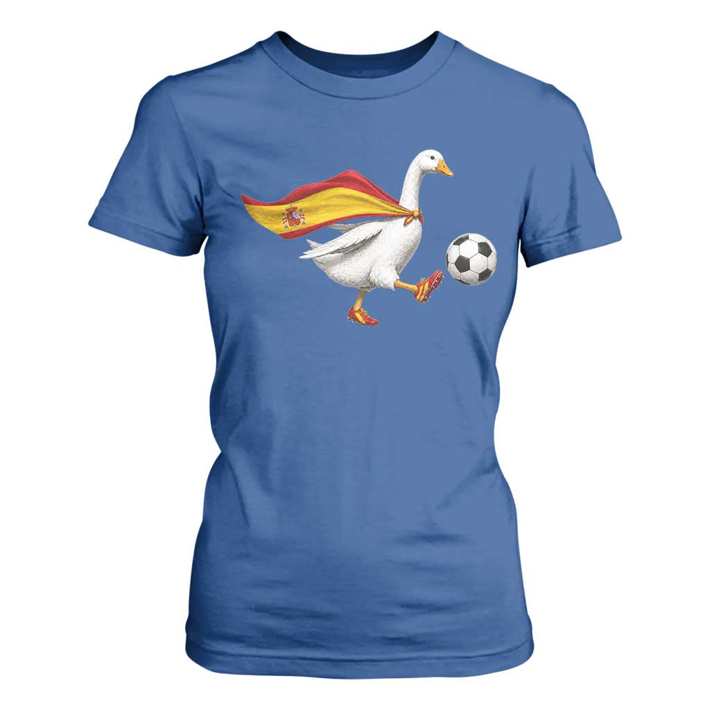 Spain Soccer Goose T Shirt For Women Spanish Flag Patriotic Football Fan Graphic TS10 Royal Blue Print Your Wear