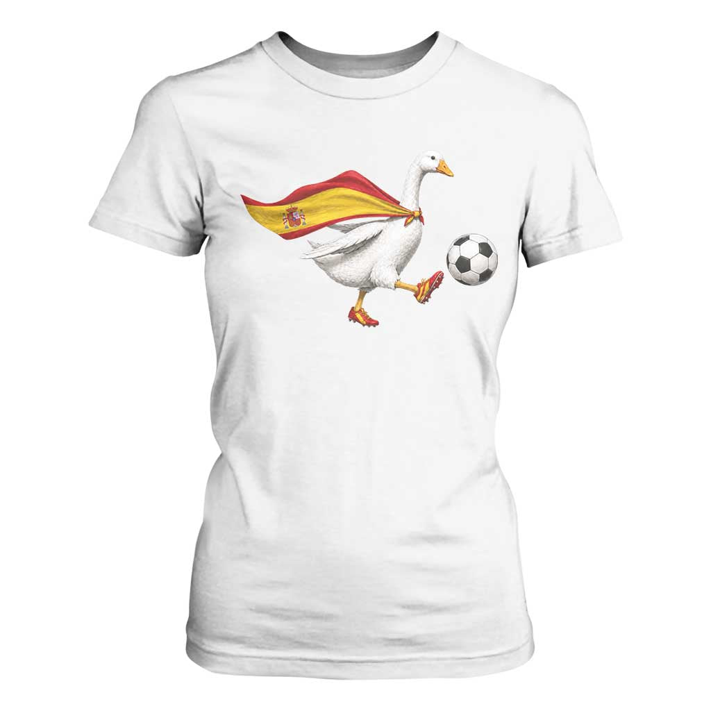 Spain Soccer Goose T Shirt For Women Spanish Flag Patriotic Football Fan Graphic TS10 White Print Your Wear