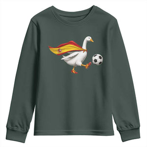 Spain Soccer Goose Youth Sweatshirt Spanish Flag Patriotic Football Fan Graphic TS10 Dark Forest Green Print Your Wear