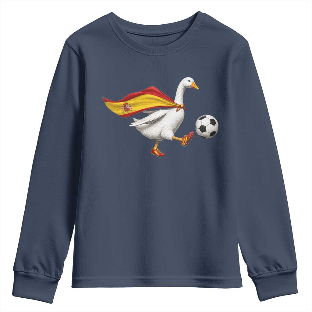 Spain Soccer Goose Youth Sweatshirt Spanish Flag Patriotic Football Fan Graphic TS10 Navy Print Your Wear