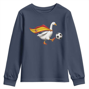 Spain Soccer Goose Youth Sweatshirt Spanish Flag Patriotic Football Fan Graphic TS10 Navy Print Your Wear