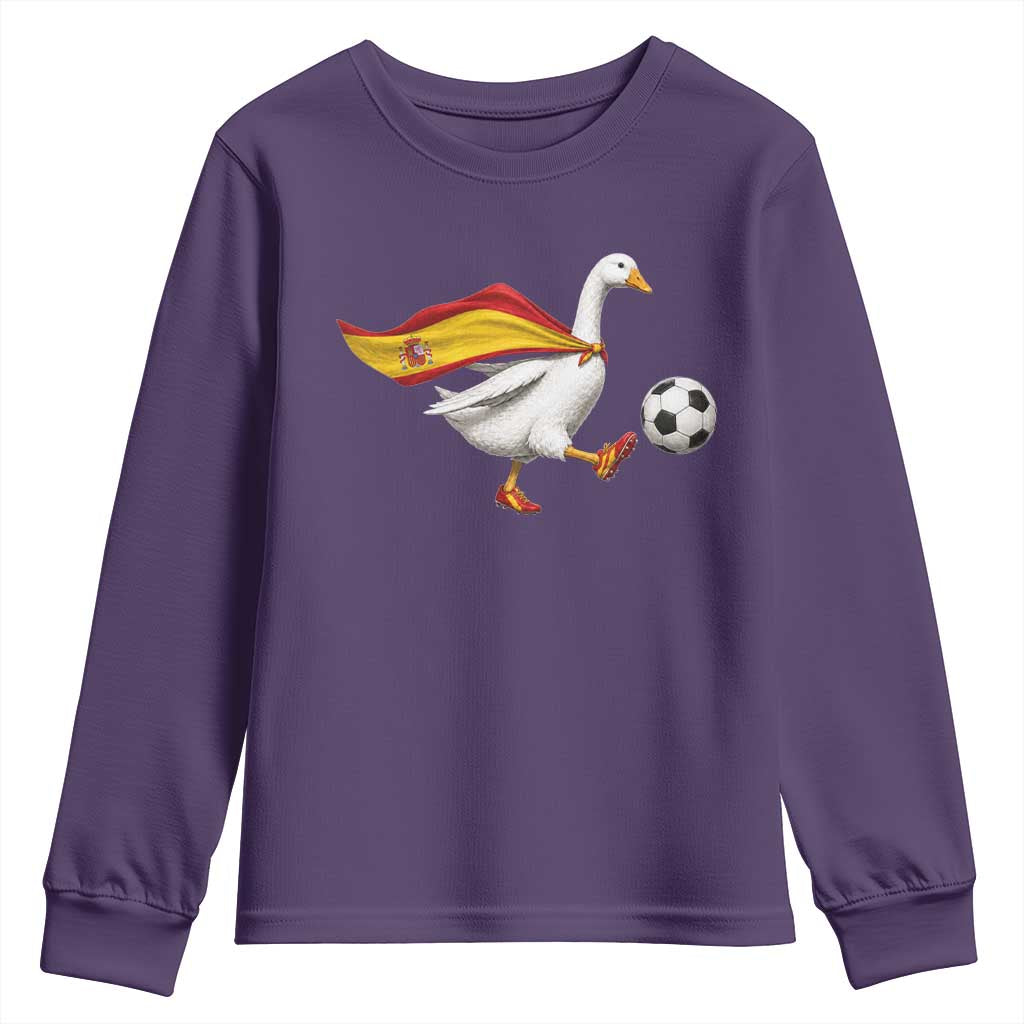 Spain Soccer Goose Youth Sweatshirt Spanish Flag Patriotic Football Fan Graphic TS10 Purple Print Your Wear