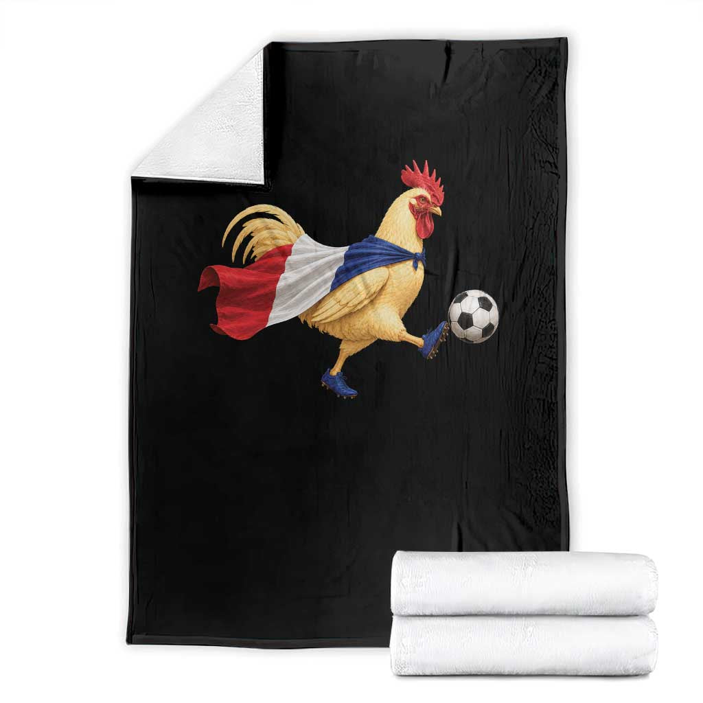Funny France Soccer Throw Blanket Rooster Wearing French Flag Patriotic Football Fan Graphic TS10 Black Print Your Wear