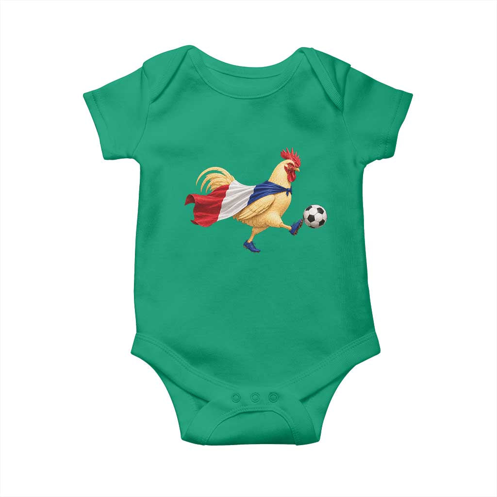 Funny France Soccer Baby Onesie Rooster Wearing French Flag Patriotic Football Fan Graphic TS10 Irish Green Print Your Wear