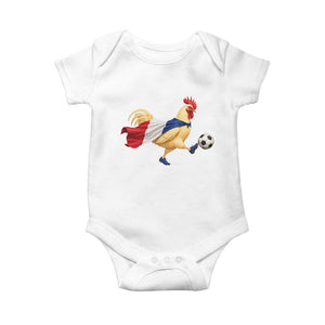 Funny France Soccer Baby Onesie Rooster Wearing French Flag Patriotic Football Fan Graphic TS10 White Print Your Wear