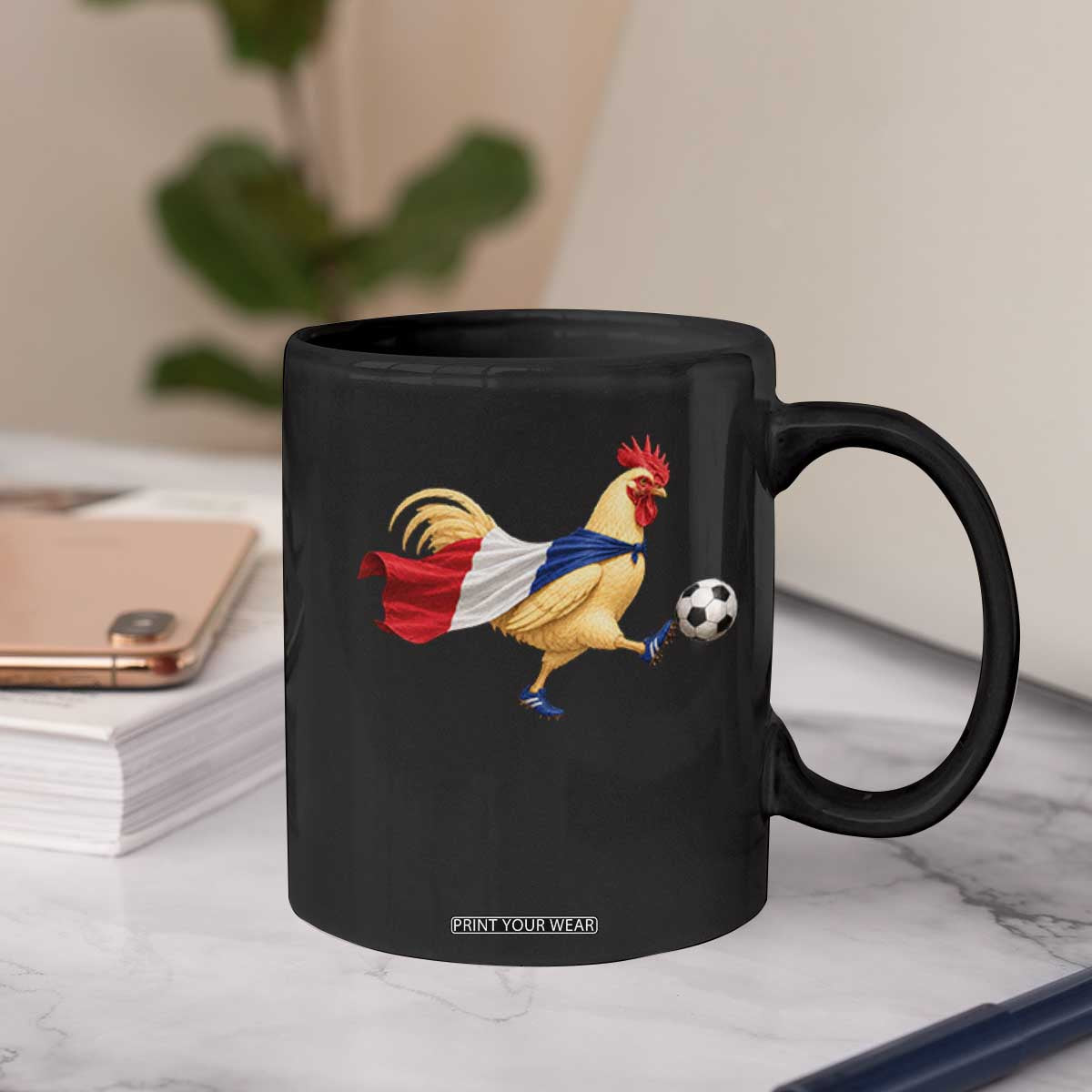 Funny France Soccer Coffee Mug Rooster Wearing French Flag Patriotic Football Fan Graphic TS10 Print Your Wear