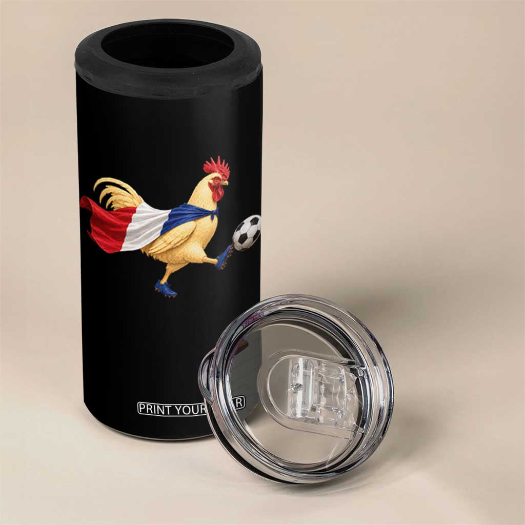 Funny France Soccer 4 in 1 Can Cooler Tumbler Rooster Wearing French Flag Patriotic Football Fan Graphic TS10 Print Your Wear