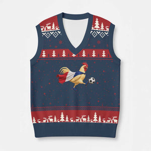 Funny France Soccer V-Neck Knit Sweater Vest Rooster Wearing French Flag Patriotic Football Fan Graphic TS10 Navy Red Print Your Wear