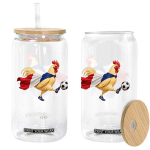 Funny France Soccer Glass Can Rooster Wearing French Flag Patriotic Football Fan Graphic TS10 Print Your Wear