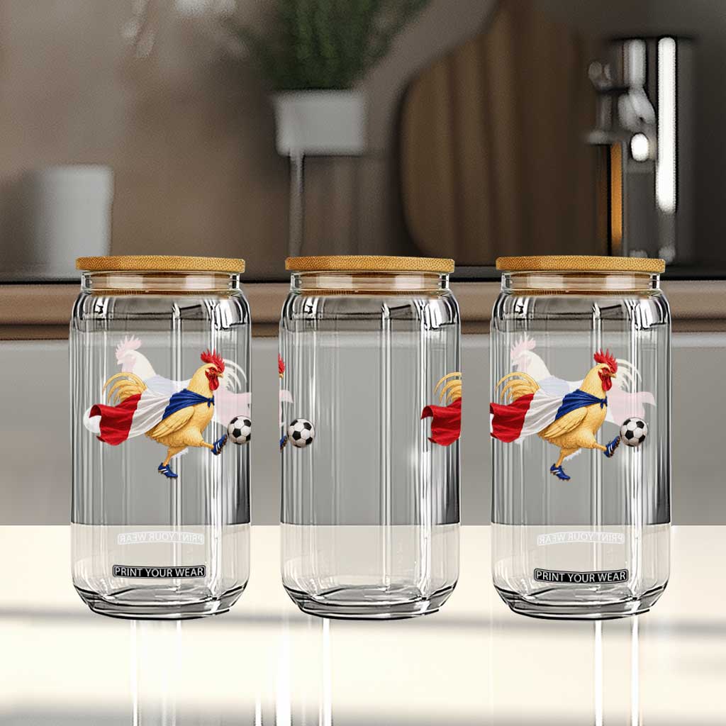 Funny France Soccer Glass Can Rooster Wearing French Flag Patriotic Football Fan Graphic TS10 Print Your Wear