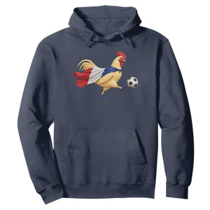 Funny France Soccer Hoodie Rooster Wearing French Flag Patriotic Football Fan Graphic TS10 Navy Print Your Wear