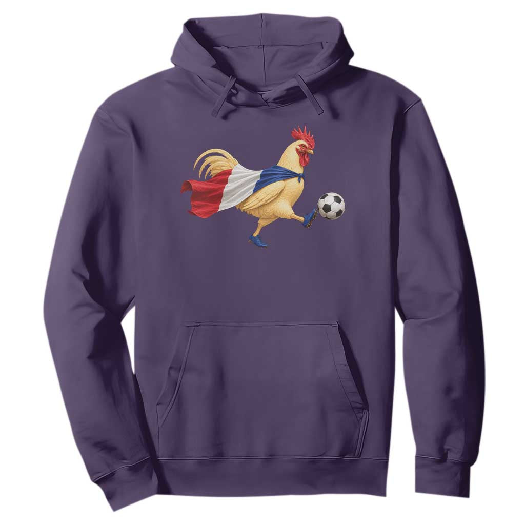 Funny France Soccer Hoodie Rooster Wearing French Flag Patriotic Football Fan Graphic TS10 Purple Print Your Wear