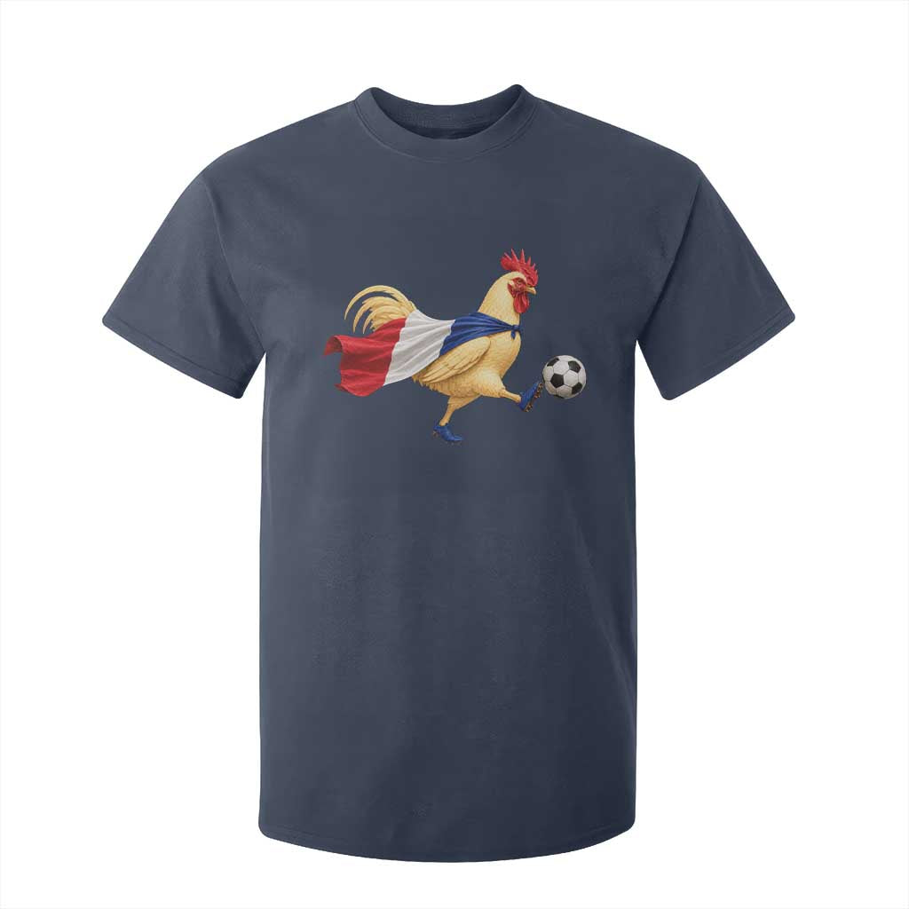 Funny France Soccer T Shirt For Kid Rooster Wearing French Flag Patriotic Football Fan Graphic TS10 Navy Print Your Wear