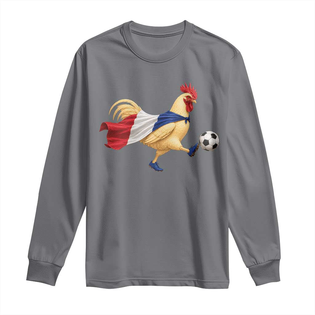 Funny France Soccer Long Sleeve Shirt Rooster Wearing French Flag Patriotic Football Fan Graphic TS10 Charcoal Print Your Wear
