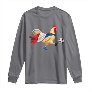 Funny France Soccer Long Sleeve Shirt Rooster Wearing French Flag Patriotic Football Fan Graphic TS10 Charcoal Print Your Wear