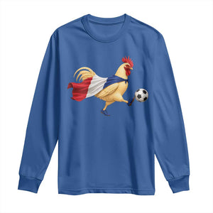 Funny France Soccer Long Sleeve Shirt Rooster Wearing French Flag Patriotic Football Fan Graphic TS10 Royal Blue Print Your Wear