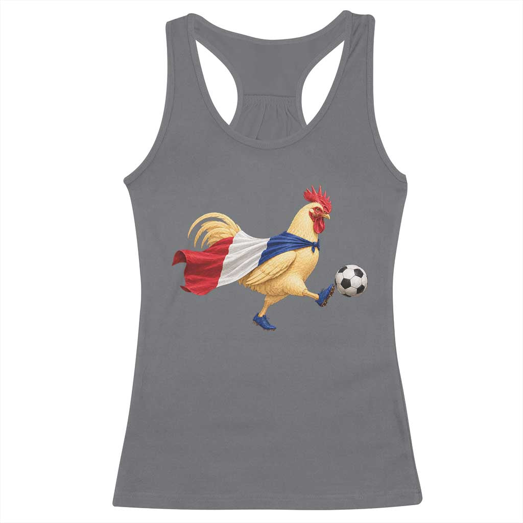 Funny France Soccer Racerback Tank Top Rooster Wearing French Flag Patriotic Football Fan Graphic TS10 Charcoal Print Your Wear