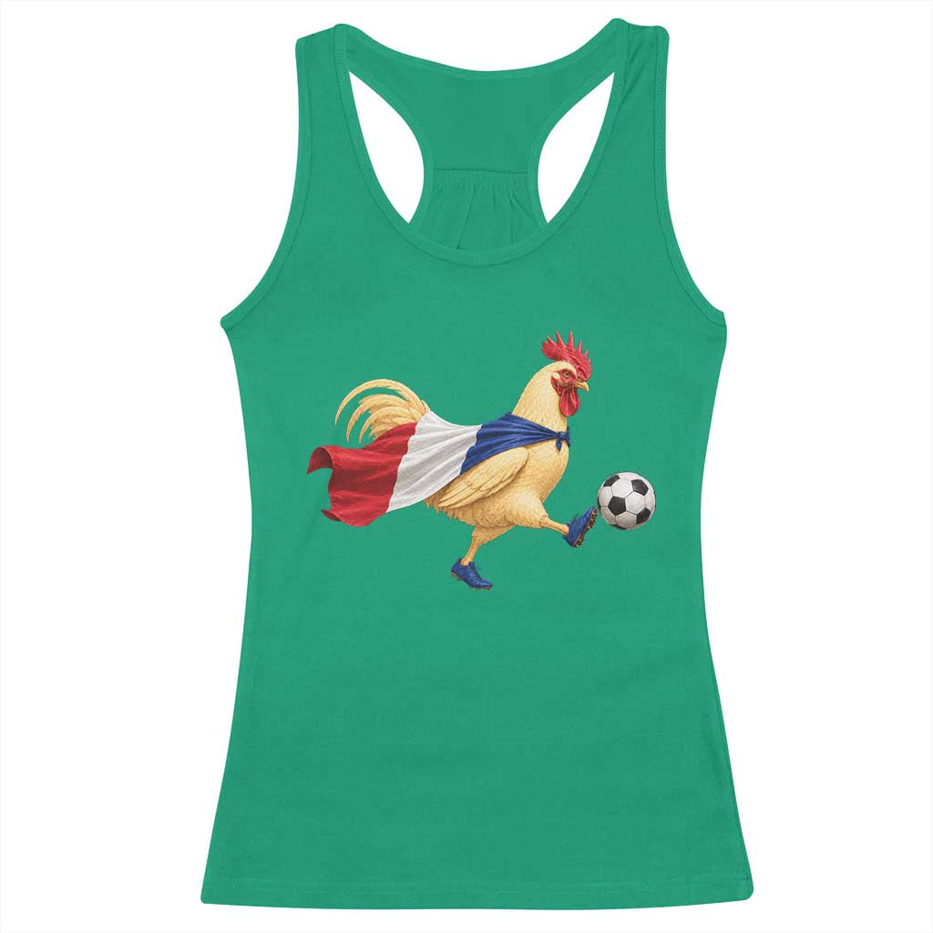 Funny France Soccer Racerback Tank Top Rooster Wearing French Flag Patriotic Football Fan Graphic TS10 Irish Green Print Your Wear