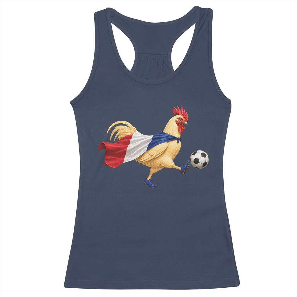 Funny France Soccer Racerback Tank Top Rooster Wearing French Flag Patriotic Football Fan Graphic TS10 Navy Print Your Wear