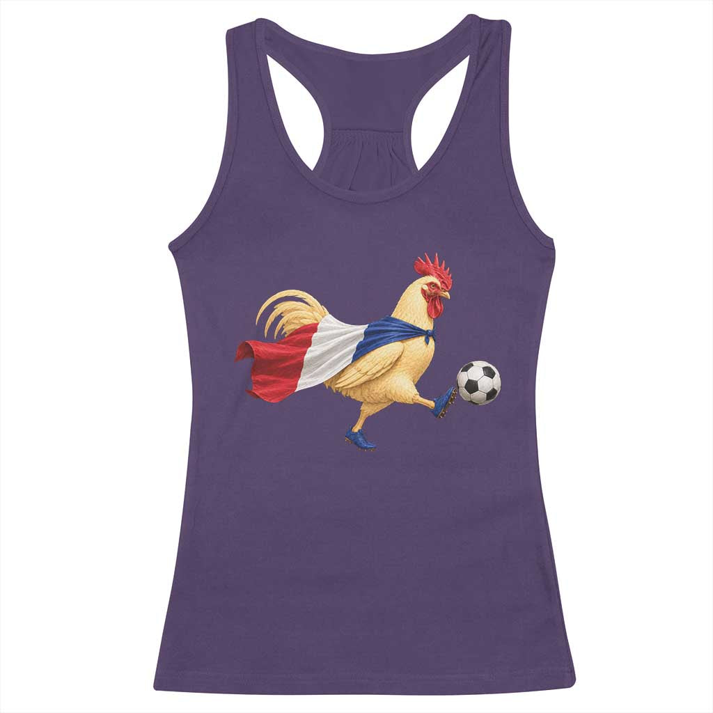 Funny France Soccer Racerback Tank Top Rooster Wearing French Flag Patriotic Football Fan Graphic TS10 Purple Print Your Wear