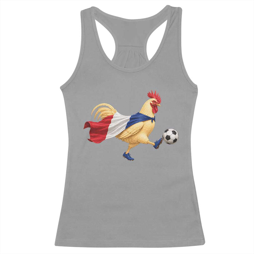Funny France Soccer Racerback Tank Top Rooster Wearing French Flag Patriotic Football Fan Graphic TS10 Sport Gray Print Your Wear
