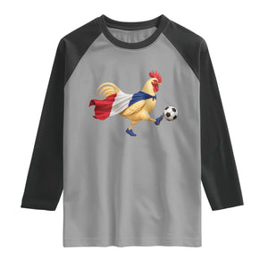 Funny France Soccer Raglan Shirt Rooster Wearing French Flag Patriotic Football Fan Graphic TS10 Sport Gray Black Print Your Wear