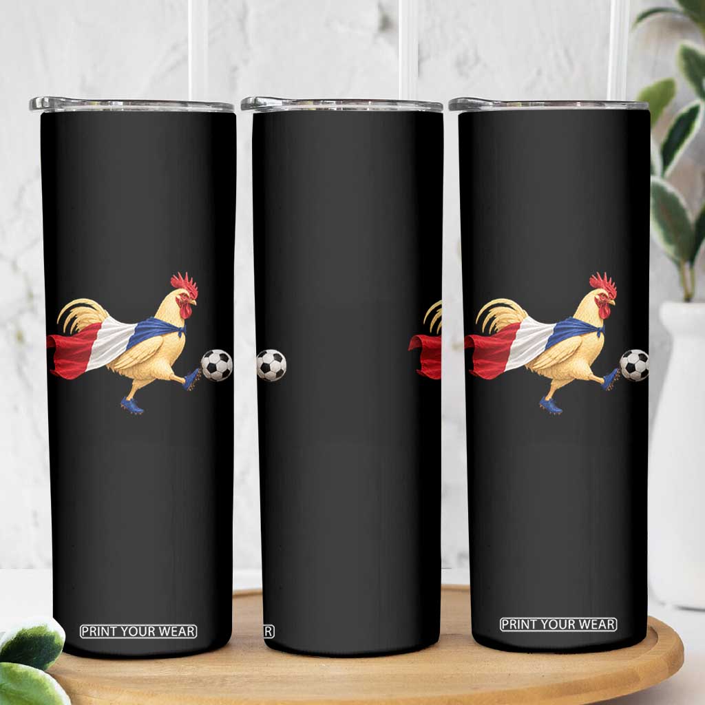 Funny France Soccer Skinny Tumbler Rooster Wearing French Flag Patriotic Football Fan Graphic TS10 Print Your Wear