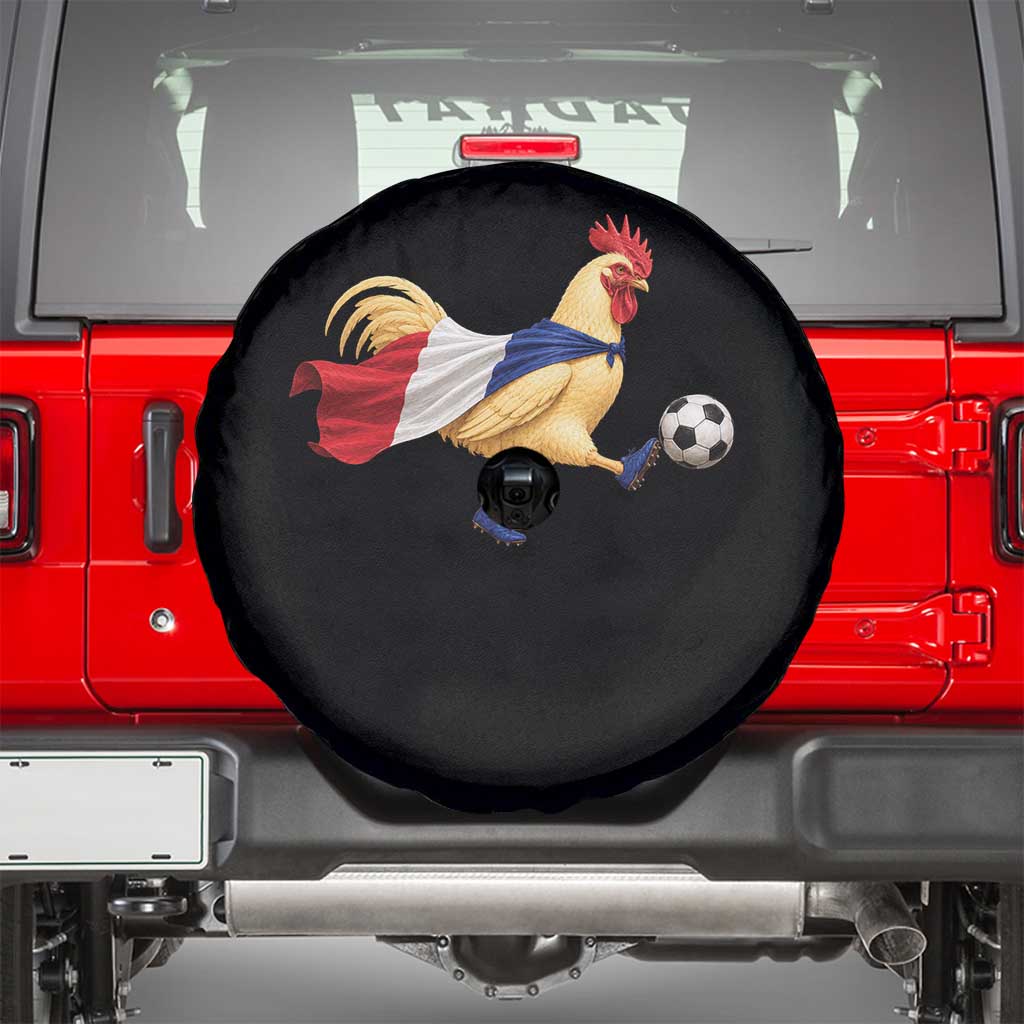 Funny France Soccer Spare Tire Cover Rooster Wearing French Flag Patriotic Football Fan Graphic TS10 Black Print Your Wear