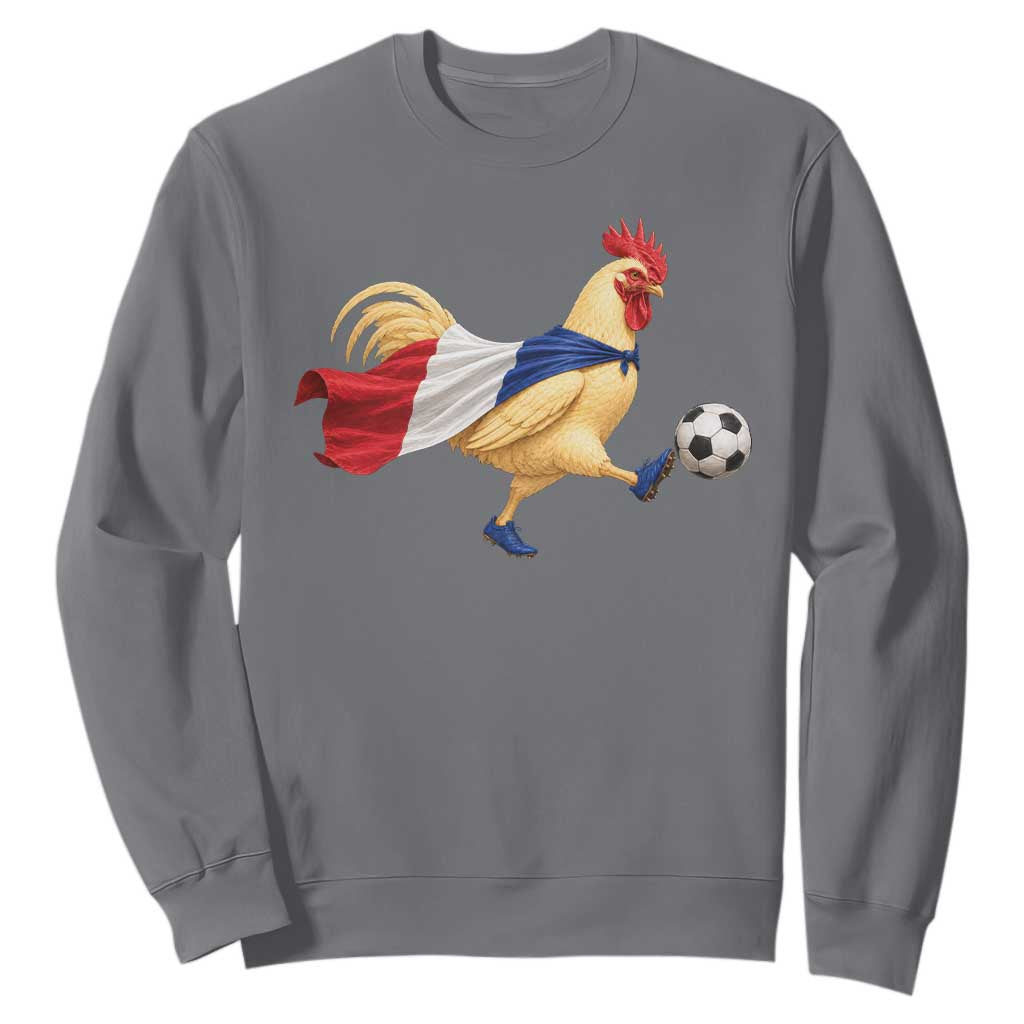 Funny France Soccer Sweatshirt Rooster Wearing French Flag Patriotic Football Fan Graphic TS10 Charcoal Print Your Wear