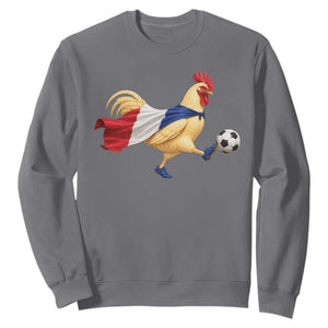 Funny France Soccer Sweatshirt Rooster Wearing French Flag Patriotic Football Fan Graphic TS10 Charcoal Print Your Wear