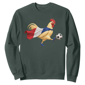 Funny France Soccer Sweatshirt Rooster Wearing French Flag Patriotic Football Fan Graphic TS10 Dark Forest Green Print Your Wear