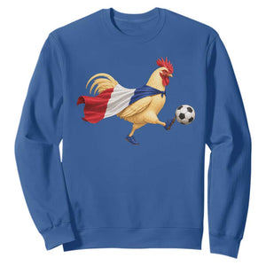 Funny France Soccer Sweatshirt Rooster Wearing French Flag Patriotic Football Fan Graphic TS10 Royal Blue Print Your Wear