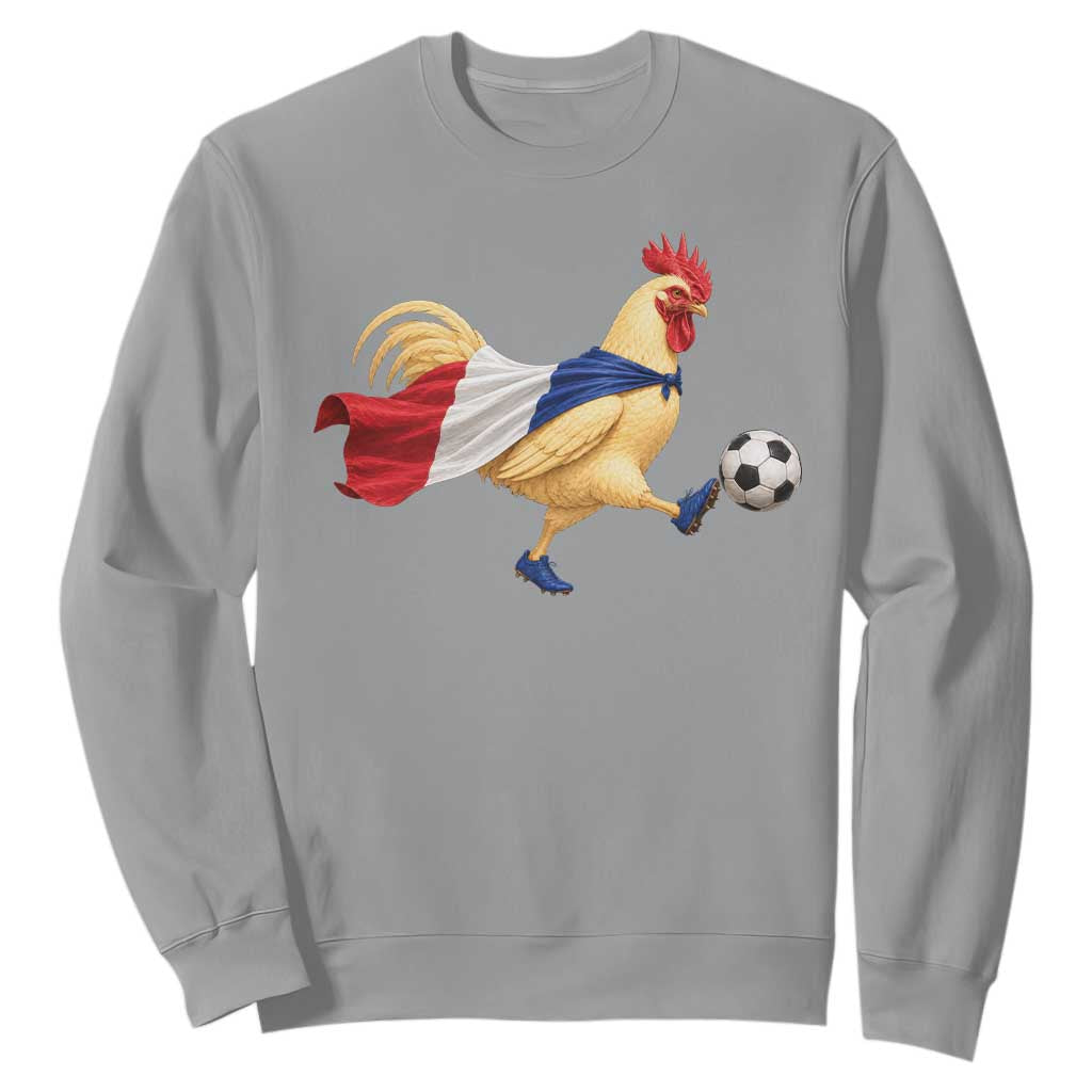 Funny France Soccer Sweatshirt Rooster Wearing French Flag Patriotic Football Fan Graphic TS10 Sport Gray Print Your Wear