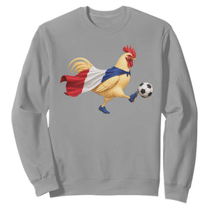 Funny France Soccer Sweatshirt Rooster Wearing French Flag Patriotic Football Fan Graphic TS10 Sport Gray Print Your Wear