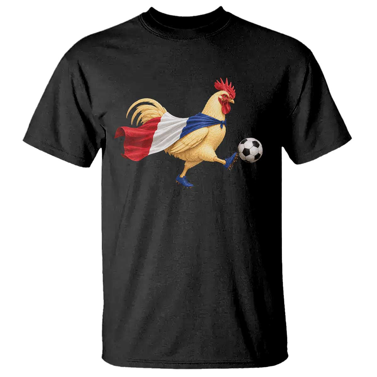 Funny France Soccer T Shirt Rooster Wearing French Flag Patriotic Football Fan Graphic TS10 Black Print Your Wear