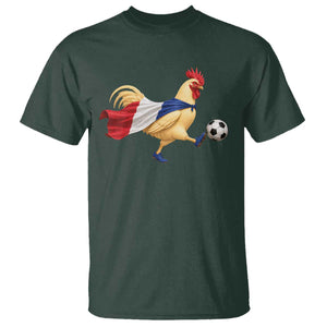 Funny France Soccer T Shirt Rooster Wearing French Flag Patriotic Football Fan Graphic TS10 Dark Forest Green Print Your Wear