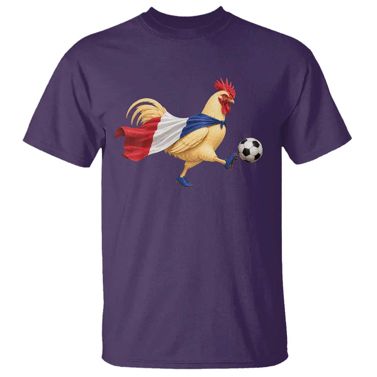 Funny France Soccer T Shirt Rooster Wearing French Flag Patriotic Football Fan Graphic TS10 Purple Print Your Wear