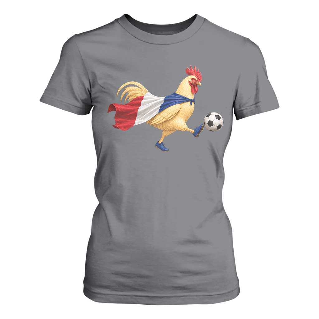 Funny France Soccer T Shirt For Women Rooster Wearing French Flag Patriotic Football Fan Graphic TS10 Charcoal Print Your Wear