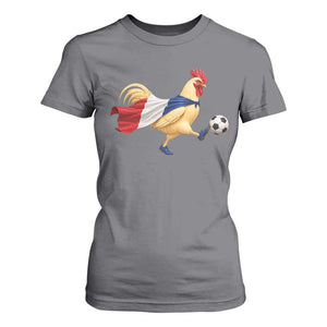 Funny France Soccer T Shirt For Women Rooster Wearing French Flag Patriotic Football Fan Graphic TS10 Charcoal Print Your Wear