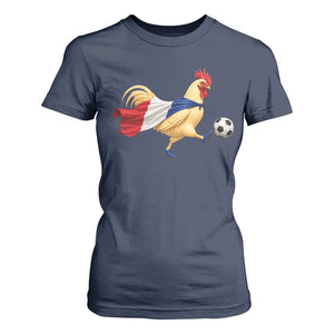 Funny France Soccer T Shirt For Women Rooster Wearing French Flag Patriotic Football Fan Graphic TS10 Navy Print Your Wear