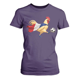 Funny France Soccer T Shirt For Women Rooster Wearing French Flag Patriotic Football Fan Graphic TS10 Purple Print Your Wear