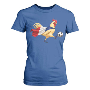 Funny France Soccer T Shirt For Women Rooster Wearing French Flag Patriotic Football Fan Graphic TS10 Royal Blue Print Your Wear